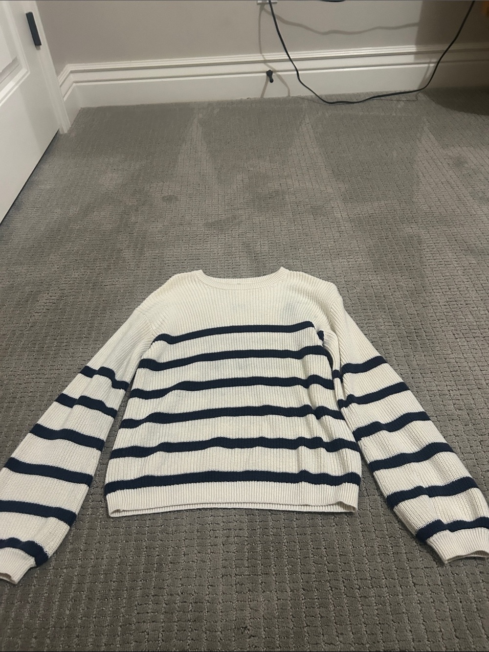 kid Cream and Navy Striped Crewneck Sweater
